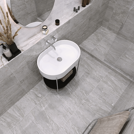 Salerno Grey Marble Effect Porcelain Floor Tile - 607mm x 607mm