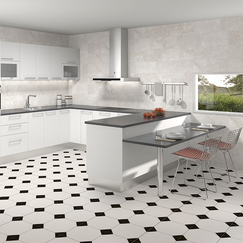 White Octagonal Floor Tile, Black And White Floor Tiles Design