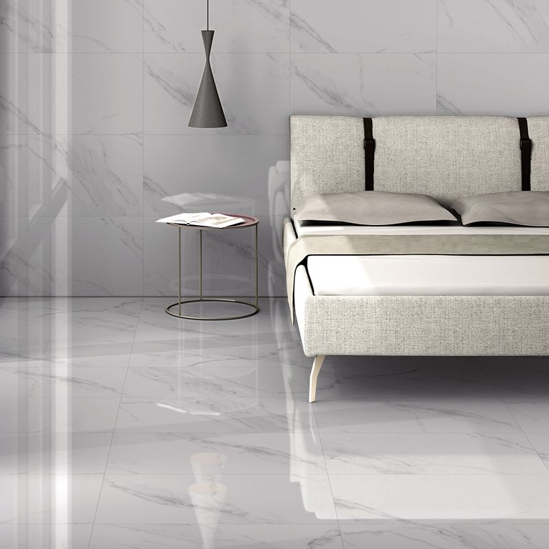 Gloss Porcelain Wall And Floor Tile, White Marble Effect Kitchen Wall Tiles