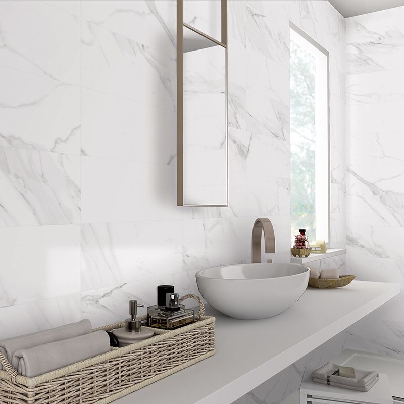 Matt White Marble Effect Porcelain Wall And Floor Tile 600x300mm - White Marble Effect Wall Tiles Bathroom