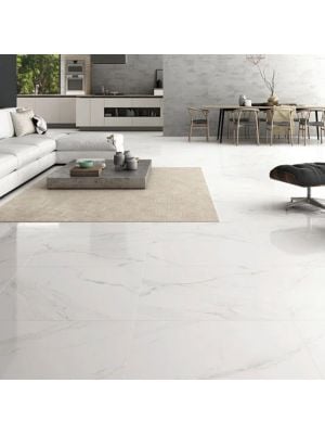 White Marble Effect Gloss Porcelain Floor Tile