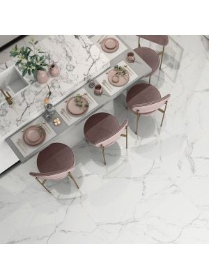 White Marble Effect Polished Porcelain Floor Tile - 1200mm x 1200mm 
