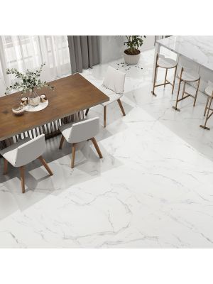 White Matt Marble Effect Porcelain Floor Tile - 1200mm x 1200mm