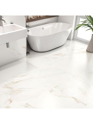 Calacatta Gold Matt Marble Effect Rectified Porcelain Floor Tile - 600mm x 600mm