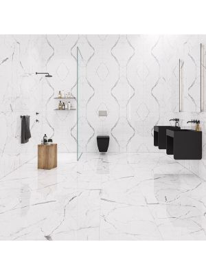 Carrara White Marble Effect Polished Porcelain Tile - 600mm x 600mm