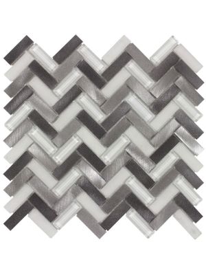 Herringbone Grey Glass Metal Mix Mosaic - 260mm x 280mm