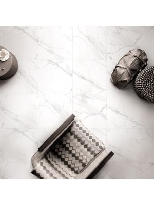 White Matt Marble Effect Porcelain Floor Tile - 750mm x 750mm