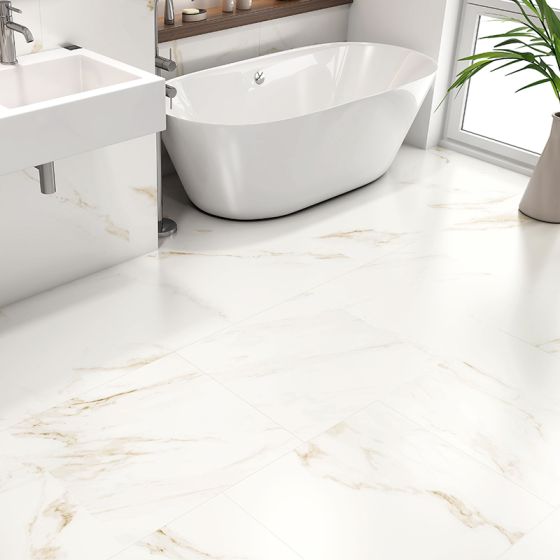 Calacatta Gold Matt Marble Effect Rectified Porcelain Floor Tile - 600mm x 600mm