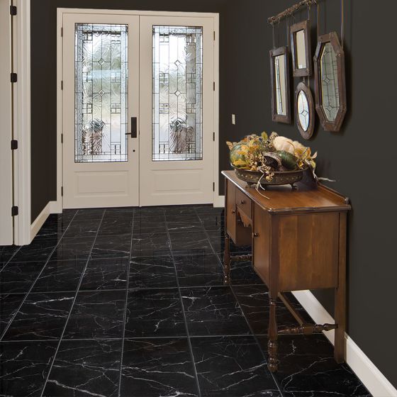 Elegance Black Marble Effect Gloss Porcelain Floor & Wall Tile - 600mm x 300mm