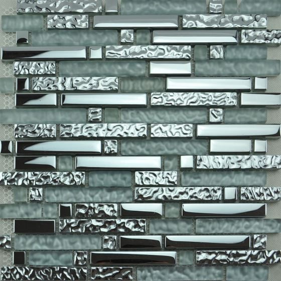 Glass Mosaic Tile | Silver Random Brick Effect