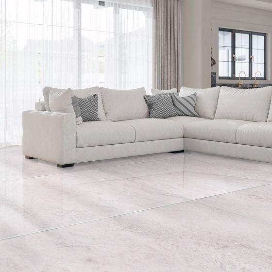 Nordic Silver Grey Marble Effect Polished Porcelain Floor Tile - 1200mm x 600mm