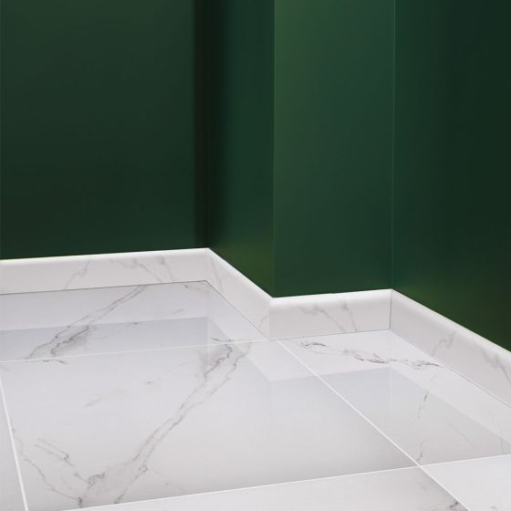 White Marble Effect Gloss Skirting Tile - 80mm x 600mm