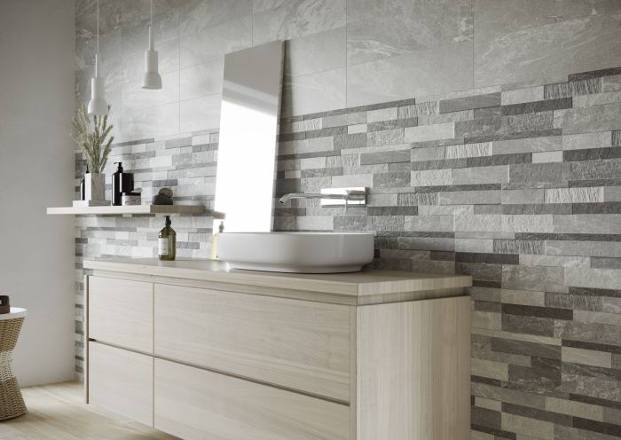 Ronda Grey Stone Effect Porcelain Wall & Floor Tile - 153mm x 589mm